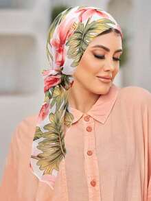 وشاح رأس مطبوع من الشيفون مع ربطة شعر، طرحة مسلمة مطاطية للسرطان وفقدان الشعر، غطاء رأس، عصابة رأس متعددة الوظائف، تصميم ملفوف من الحرير الحليبي للخروج اليومي والعناية بالجسم