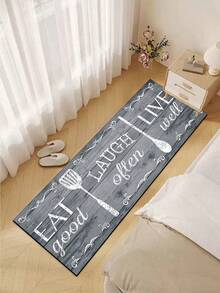 1 pezzo Zerbino serie blu, con lettere inglesi e motivi di utensili da cucina, bordo rettangolare floreale con stile vintage - tappeto per corridoio, semplice e liscio, stile caldo e rustico, tappetino in diatomite spesso circa 3 mm in morbida gomma, adatto per cucina, bagno, ingresso, lavanderia, studio, soggiorno, decorazione per casa e stanza