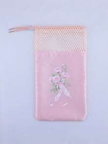 1pc Double Pocket Dance Shoe Drawstring Bag, Breathable Mesh Ballet Pointe Shoes Tote Bag