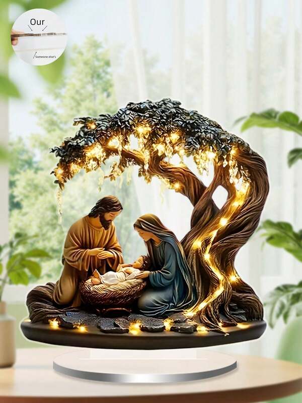 2D Flat Christmas Scene Desktop Decor - No Battery Needed, Perfect Holiday Gift For Home, Office, Living Room, Bedroom, Classic Nativity Design, Festive Desktop Accent Home Decor Christmas Decorations Room Decor