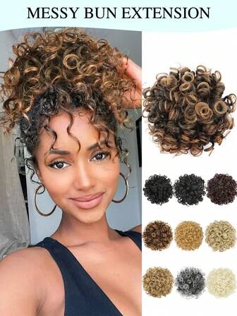 Large Curly Messy Bun Hair Piece Elastic Drawstring Ponytail Loose Wavy Short Ponytail Extension Synthetic Hair Tousled Fake Hair Bun For Women Daily Use