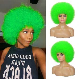 70s Afro Wig With Bangs Afro Kinky Curly Green Color Wigs For Men Women Bouncy Huge Fluffy Puff Wigs Synthetic Hair For Cosplay Daily And Party Heat Resistant Fiber Christmas Gift