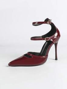女士酒红色尖头细高跟鞋，舒适时尚休闲派对简约优雅百搭浅口鞋，红底高跟鞋 - 酒紅色 - 查看 6