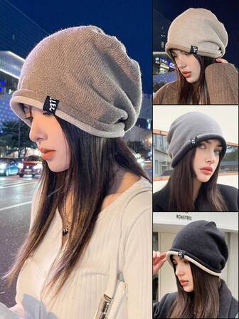 1 st stickad mössa för höst/vinter för kvinnor, trendig varm skidmössa med rullad brätte, lätt och bekväm för utomhusbruk, resor, vardagsbruk