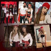 Brikabia Womens Pirate Costume Set With Pirate Head Scarf Eye Patch Necklace Waist Chain For Women Halloween Cosplay Outfi - đen - Xem 6