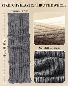 Leg Warmers For Women Girls Y2k Knit Ruffle Leg Warmer Winter With Sequin, Kawaii Long Sock Goth Harajuku Accessories,27466213 - 杏色 - 查看 5