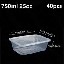 10/20/40个装食品储物盒，长方形外卖盒，带盖，PP材质，可微波炉加热，加厚外卖包装，适合包装零食、水果和蔬菜，透明盒身，经久耐用，卫生安全，边缘光滑，是婚礼、生日和外卖活动的理想之选。