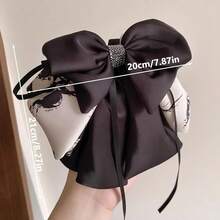 Large Chiffon Silk Hair Bow For Women Mesh Big Bows Hair Clips With Pearls Crystal Tulle Hair Barrettes Long Tail Bowknot Hair Accessories (Black And White)BlackandWhite - 黑白 - 查看 6