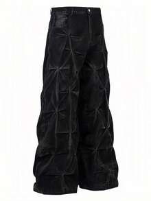 American Style, Retro, Heavy Industry, Pleated, High Street, Abi Style, Washed Water, Fashionable, Casual, Versatile, Loose, Handsome, Hip-Hop, Straight Leg Pants, Wide Leg Pants, Men's Jeans, Men's Pants - màu đen - Xem 1