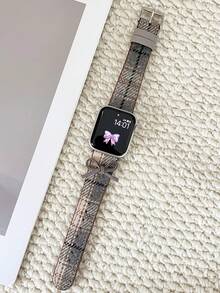 1条复古格子蝴蝶结PU皮表带，兼容 38mm、40mm、41mm、44mm、45mm、49mm（S10 42mm、S10 46mm），英伦风女士表带，兼容Series 11 Ultra、SE3 Ultra、S10、SE2、9、8、7、SE 6、5、4、3、2、1，感恩节、新年、情人节礼物 - 灰色 - 查看 2