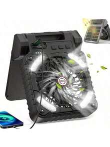 Ventilador solar de 5200mAh, ventilador de camping con panel solar, ventilador portátil para exteriores, linterna LED, ventilador silencioso con batería para picnic, barbacoa, pesca, viaje