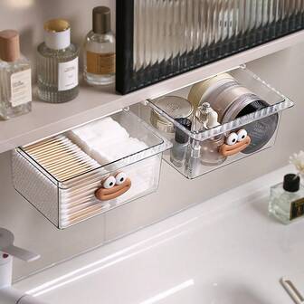 1 件可扩展塑料化妆品收纳盒，带悬挂支架，透明简约浴室收纳盒，用于棉签、化妆棉、口红 - 镜柜抽屉式隐藏式拉出式架子
