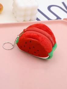 创意毛绒3D水果零钱包，可爱零钱包钥匙扣配饰，西瓜、草莓、猕猴桃迷你包 - 彩色 - 查看 8