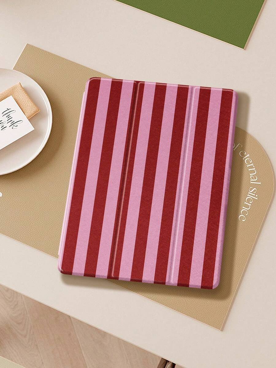 Red Striped Compatible With IPad Case, Compatible With IPad Air 4/5 (10.9 Inch), Compatible With IPad 7/8/9 (10.2 Inch), With Apple Pencil Slot, Also Fits Tab S6 (10.4 Inch), Tab A7 Lite (8.7 Inch), Leather Protective Cover, Suitable For Back To School, Valentine's Day, New Year And Other Occasions - Multicolor - View 1