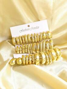 1-18 Pairs Fashionable Metallic Gold Spray Painted ABS Plastic Earring Set, Skin-Friendly, Minimalist Geometric Style, Suitable For Women's Daily Wear