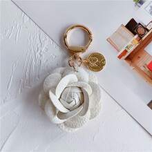 1pc Fashionable Faux Leather Camellia Keychain - Elegant Women'S Coin And Rose Pendant, Perfect For Backpacks, Keys, And Car Accessories In Black, White, Pink | Floral Keychain With Golden Coin Detail - 1 chiếc màu tím đậm - Xem 7