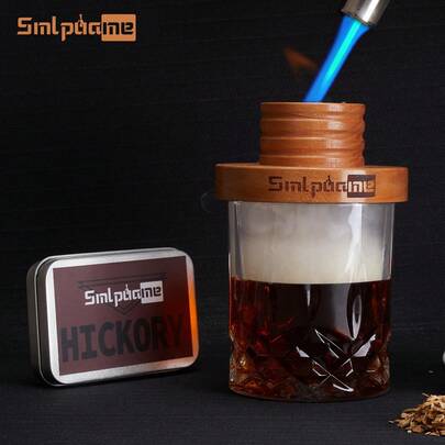 Smlpuame 1 Set, Smoked Wood Cocktail Lid Set: Wooden Smoker Kit For Bourbon Whiskey, Home Bar Supplies