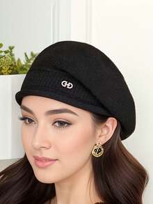 1 件女士秋冬时尚百搭羊毛针织帽，毛线帽，舒适温暖叠戴帽