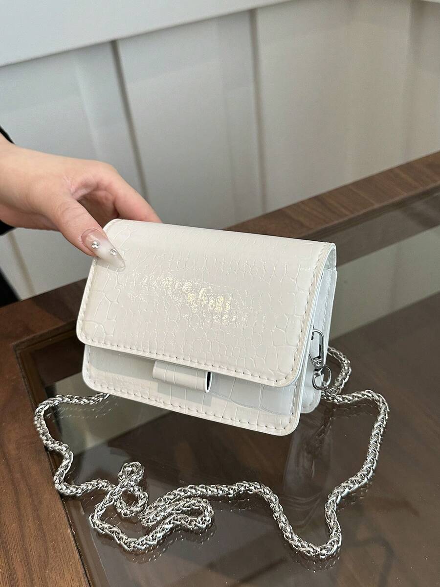 Textured Mini Bag, 2025 Summer Fashion Versatile Chain Strap Crossbody Bag, Stylish Mini Square Bag