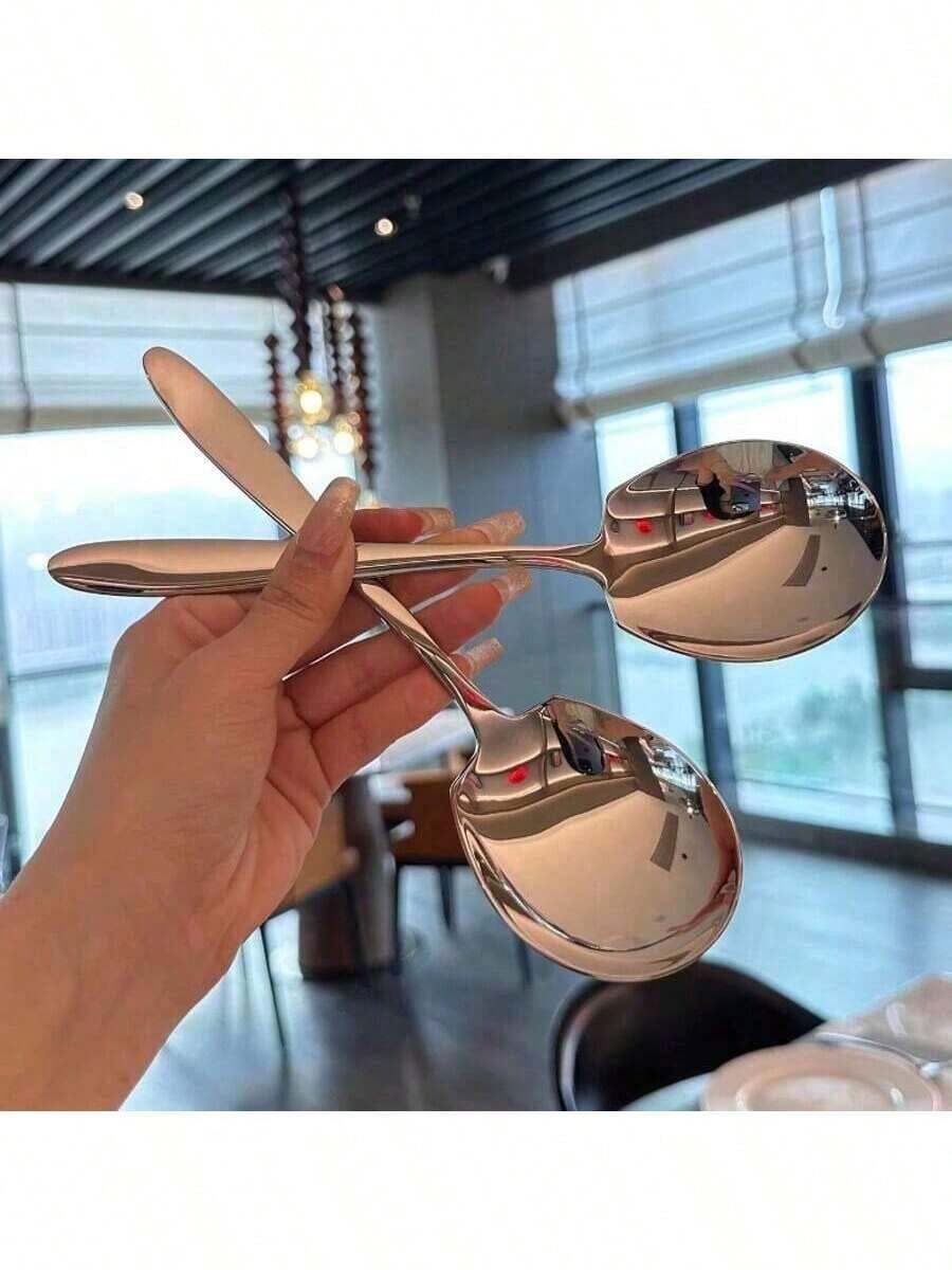2 Extra Large Stainless Steel Spoon - Polished Surface, Durable And Thickened Design, Suitable For Homes, Hotels, Canteens And Restaurants, Durable Kitchen Utensils, Cooking, Buffet Spoons, Family Dinner Supplies, Party Supplies - Bạc - Xem 1