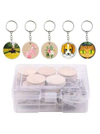 Juego de llaves de madera antiperidida DIY, joyería personalizada, colgante artesanal, billetera ejecutiva, accesorios, llavero de madera, decoración de oblea, colgante de anillo de madera sin terminar, etiqueta redonda, llavero hecho a mano DIY, invierno