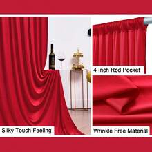 5ft X 7ft/8ft/10ft Wrinkle-Free Polyester Photography Backdrop Cloth, Suitable For Party, Wedding, Birthday Occasions - Red - View 3