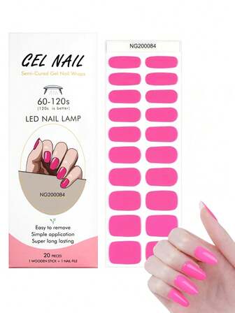 1 förpackning med 20 st. naturligt snygga, långvariga, klassiska ljusrosa UV-gelnagellacksklistermärken, enkla att applicera och ta bort