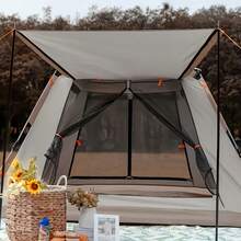 Nflatable Camping Tent, Glamping Tents Easy Setup2- 4 Season Windproof Outdoor Cotton Tent With Stove Jack & Mesh Windows & Pump - 2-3 Person 米色 - 查看 3
