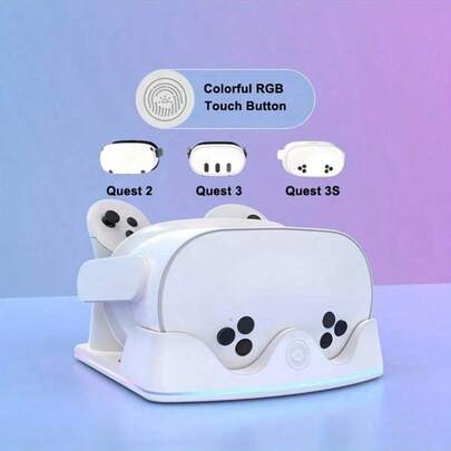 Estación de carga y soporte para auriculares VR Quest 2/3/3S - Carga rápida, indicador LED, soporte para controlador, blanco (batería no incluida), accesorios de juegos VR | Equipo de juego moderno | Puerto de carga USB