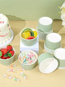10个灰绿色一次性纸碗，冰淇淋碗，爆米花纸碗，糖果碗，一次性餐具，零食碗，一次性食品容器，饼干烘焙碗，春季派对用品，适用于各种食物，婚礼装饰，新娘送礼会回礼，生日派对装饰，婴儿性别揭晓派对用品，节日派对装饰，厨房用品，露营野餐配件，春季装饰品 - 灰綠色 - 查看 3