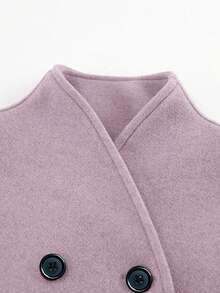 Áo khoác Châu Âu và Hoa Kỳ cho mùa thu đông công sở thường ngày trở lại trường dành cho phụ nữ, áo khoác len hai hàng khuy cổ điển màu trơn mới cho mùa thu, quần áo nữ, quần áo đi làm mùa đông cổ chữ V dành cho phụ nữ - Màu tím - Xem 4