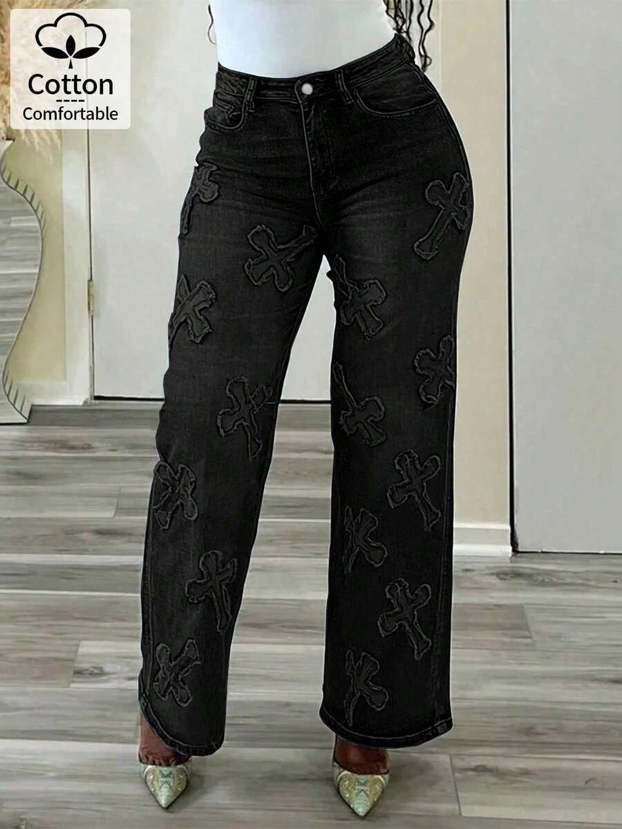 Women's Solid Color Minimal Everyday Embellished Straight Leg Jeans
