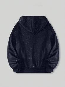 Women's Hooded Starry Sky Printed Loose Sweatshirt For Daily Leisure - Navy Blue - View 2