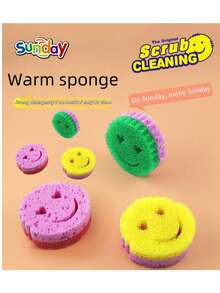 3pcs Smiling Face Multi-Functional 2-Layer Temperature Sensitive Scrub Sponge, Effective Cleaning, Double-Sided Kitchen Sponge - Temperature Sensitive, Scratch-Resistant Cleaning Pad, Suitable For Tableware And Modern Kitchen Sinks