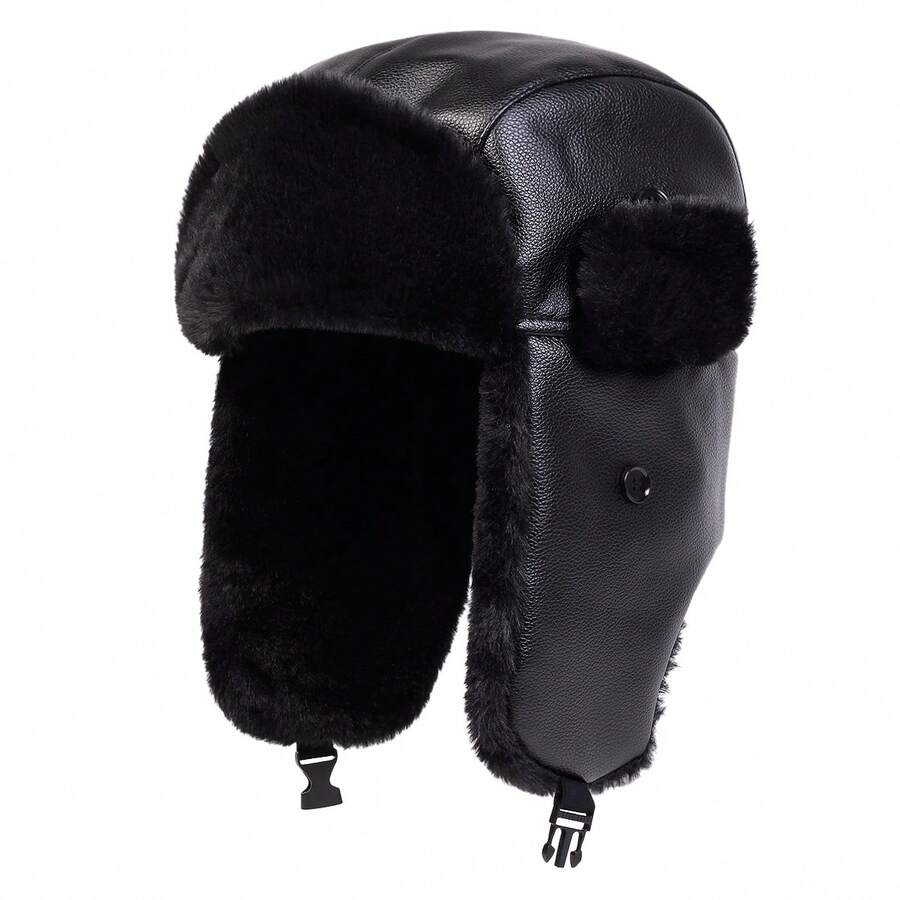 1顶男士黑色飞行员帽，保暖内衬，可调节，防晒休闲帽，适合春秋季户外活动、旅行、海滩、派对等场合。 - 黑色 - 查看 1