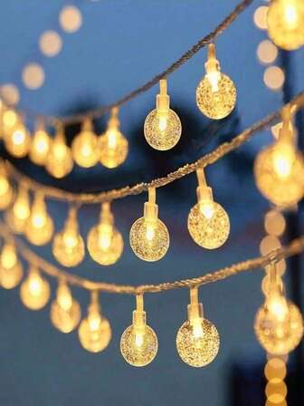 Luzes de Corda Solares Internas e Externas, Luzes de Corda Solares Brancas Quentes para Decoração de Casamento e Festa, Luzes de Corda em Forma de Bola de Cristal de Neve e Estrela Cintilante, Luzes de Corda Fada para Decoração de Quarto, Casamento, Árvore de Natal (Energia Solar ou Bateria)