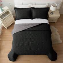 Elegant Comfort 3pcs Majestic Quilt Set Bedspreads, Ultra-Soft Comfortable Bedspread With 2 Pillow Shams Bedding, Machine Washable, Quilted Reversible Bedspread Coverlet Set, Full/Queen, King/California King And Twin/Twin XL Size Bed For All Seasons, Christmas Decorations Gifts, Cozy Winter Styles, Holiday Décor - 黑色/灰色 - 查看 5
