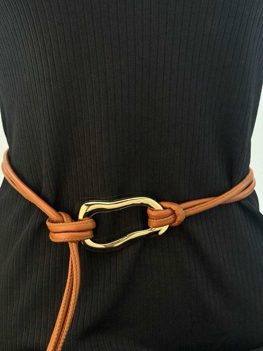 Women's Rope Belt With Elegant Metal Buckle For Dresses, Pants, And Skirts - Camel - View 1
