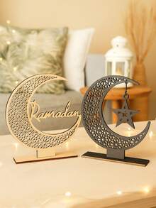 1pc/3pcs Stars And Moon Wooden Decorative Ornaments, Holiday Party Home Decor, Moon And Star Theme Decorations, Handmade Wooden Stand, Perfect For Celebrations, Ideal Gift For Holidays, Traditional Holiday Decorations,Table Decoration, - Nhiều màu - Xem 3