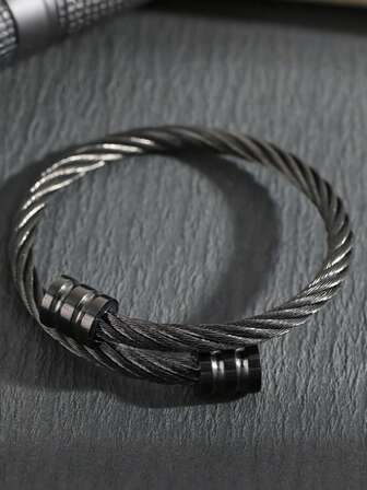 1 Adet Minimalist Geometrik Metal Tel Örgülü Paslanmaz Çelik Açık Manşet Esnek Bilezik, Dostluk Günü Yıldönümü İçin Unisex Hipoalerjenik Takı