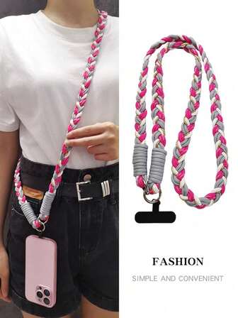 1PC Luxury Knitted Golden Wire Lanyard Crossbody Shoulder Straps Keychain Key Ring Braided Rope With Replacement Patch Accessories,Smartphone Keychain, Smartphone Wristband, Keychain, Bag Lanyard