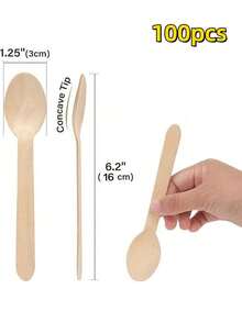 木制甜点勺，6.2英寸一次性木勺，奶油蛋糕勺，适合派对、婚礼、露营、感恩节、圣诞节、木制餐具、派对餐具、天然木材设计、木勺