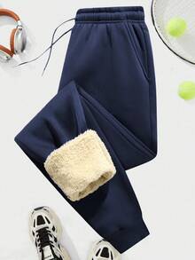 Men's Comfortable Fleece Sweatpants - Suitable For Cold Weather Training And Casual Wear Sports - Navy Blue - View 1