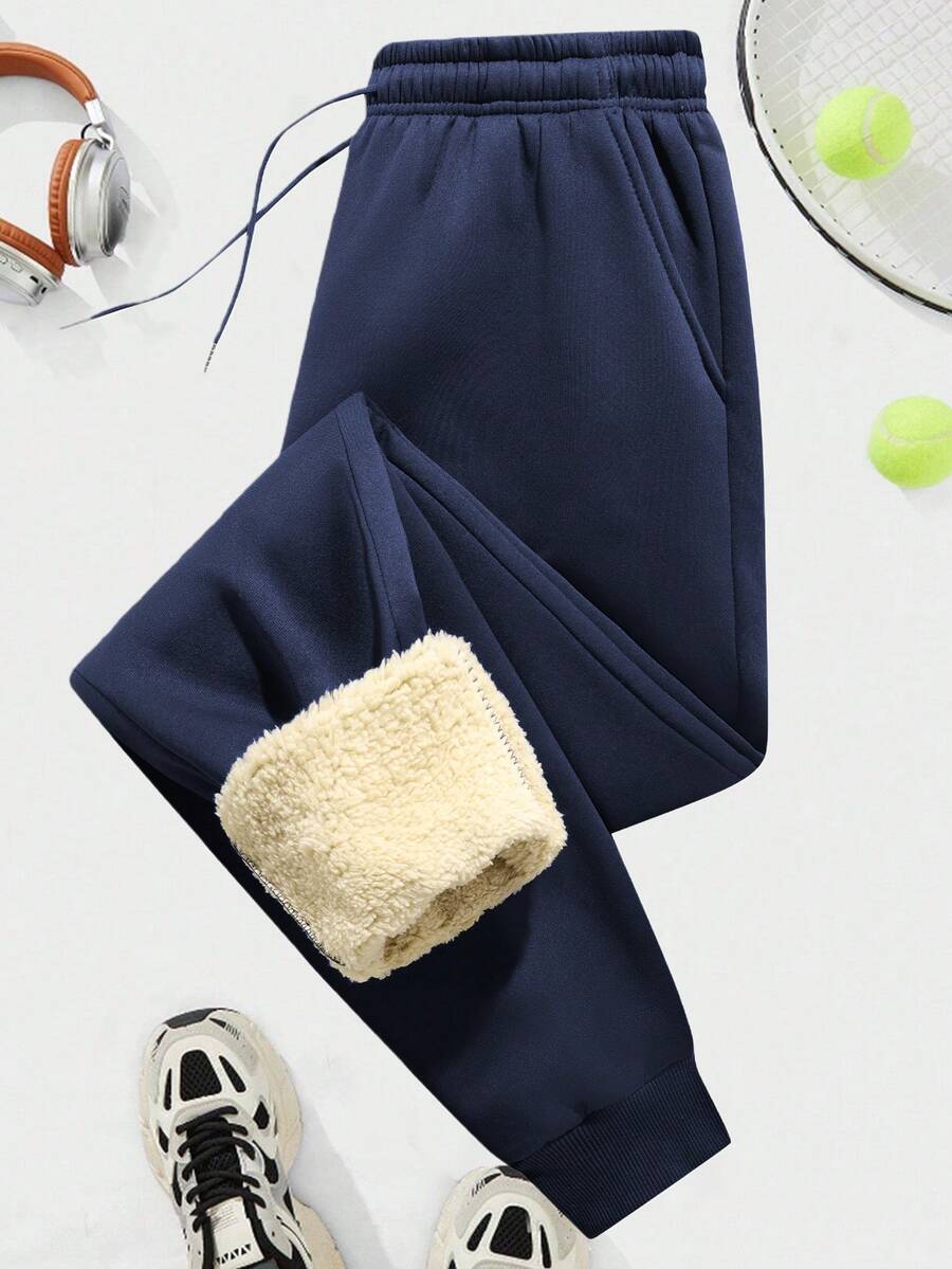 Men's Comfortable Fleece Sweatpants - Suitable For Cold Weather Training And Casual Wear Sports - Navy Blue - View 1