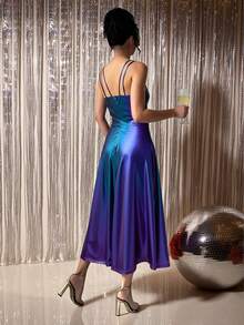 Women's Elegant Backless Slit Dress, Solid Color, Formal Party Gown, Suitable For Stage Performance, Concert, Birthday Party, Cocktail Party, All Seasons - Purple - View 4