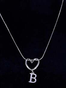 Women's Minimalist Heart & 26 Initials Pendant Necklace - Fashion Versatile Jewelry For Daily Wear & Lover Gift - Silver - View 20