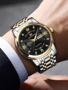 VA VA VOOM 1 Reloj de cuarzo para hombre de 41 mm, clásico y de lujo, con calendario, diamante, esfera en verde, azul, dorado, plateado y negro, caja de acero inoxidable, movimiento de cuarzo semanal, estilo de negocios elegante, reloj de pareja perfecto para hombres - Negro - Ver 9