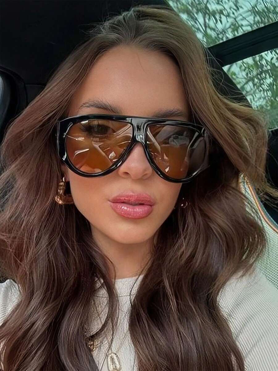 1pc Retro Oversized Frog Shaped Women Fashion Glasses, Versatile, Suitable For Travel, Vacation, Daily Wear, Beach Accessory