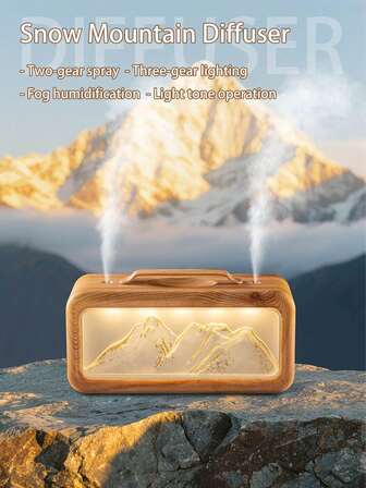 1pc Dual Nozzle Humidifier & Aroma Diffuser Mimicking Snowy Mountain, Air Freshener, Fragrance, USB Powered, Suitable For Office, Living Room, Bedroom, Car, Outdoor, New Year & Christmas Gift