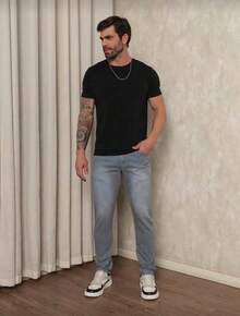 Men's Medium Blue Skinny Jeans With Elastane - 霧霾藍 - 查看 2